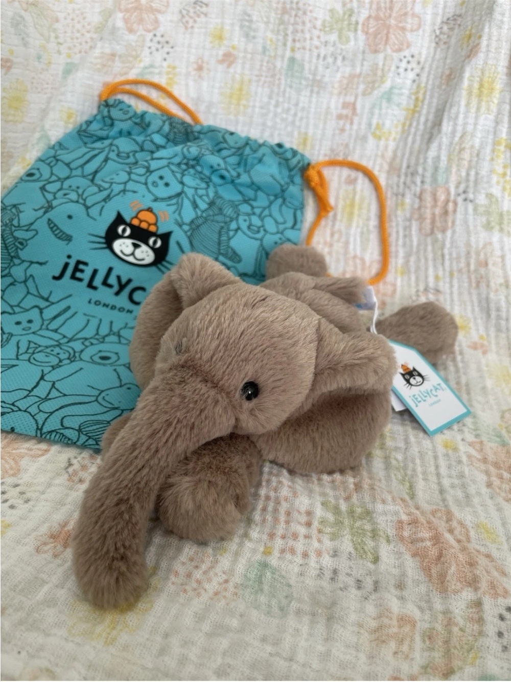Authentic Jellycat Tiny Smudge Elephant with Dust Bag NWT Retired - Picture 2 of 5